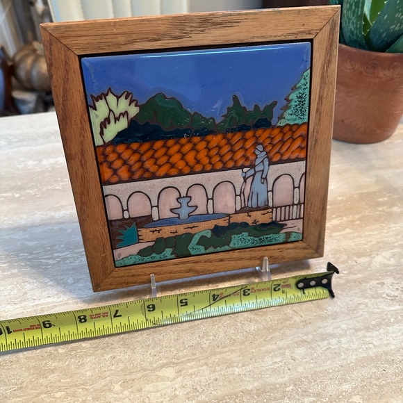 Colorful Ceramic Tile Art in Wooden Frame Middle East Christian Religious Scene - Picture 2 of 7